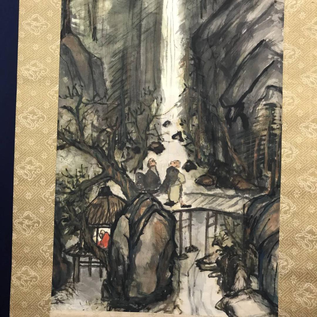 大樹/飛瀑仙趣之図/掛軸/名家伝来/AB-744