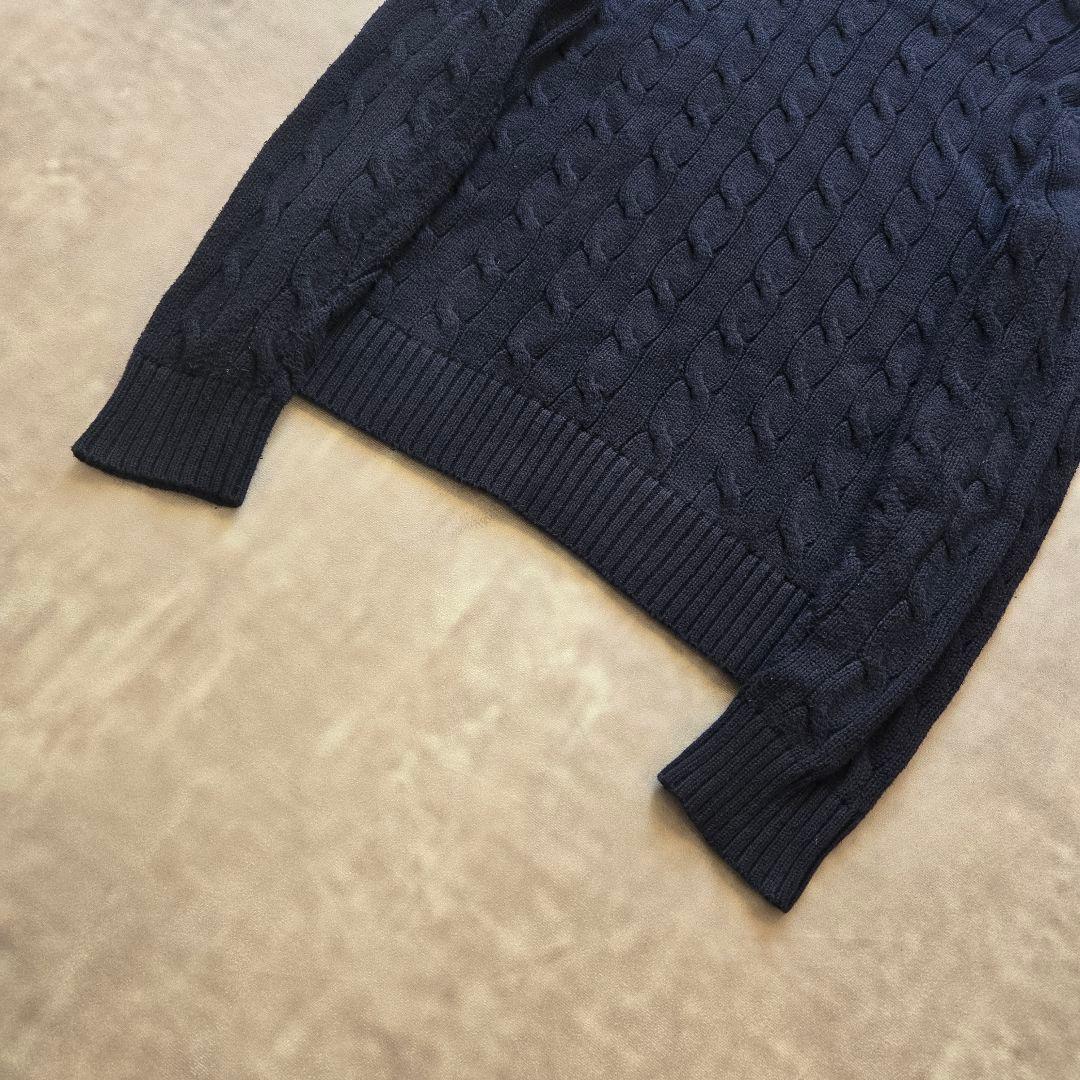 00sビンテージ ラルフローレン ロゴ刺繍 コットン ケーブルニット S 紺