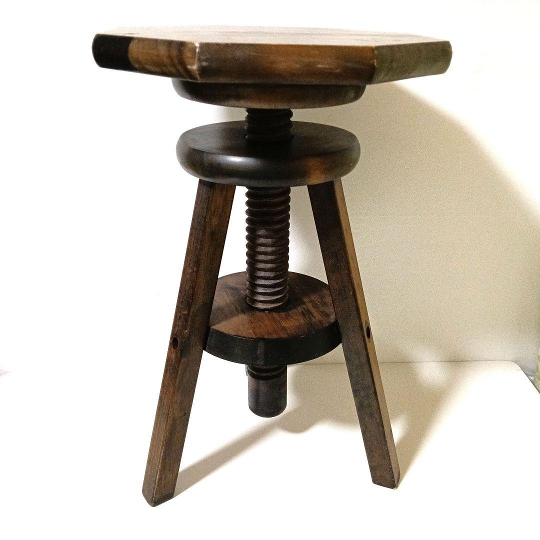 一点物 希少 ヴィンテージ 木製回転式スツール アトリエスツール オクタゴン