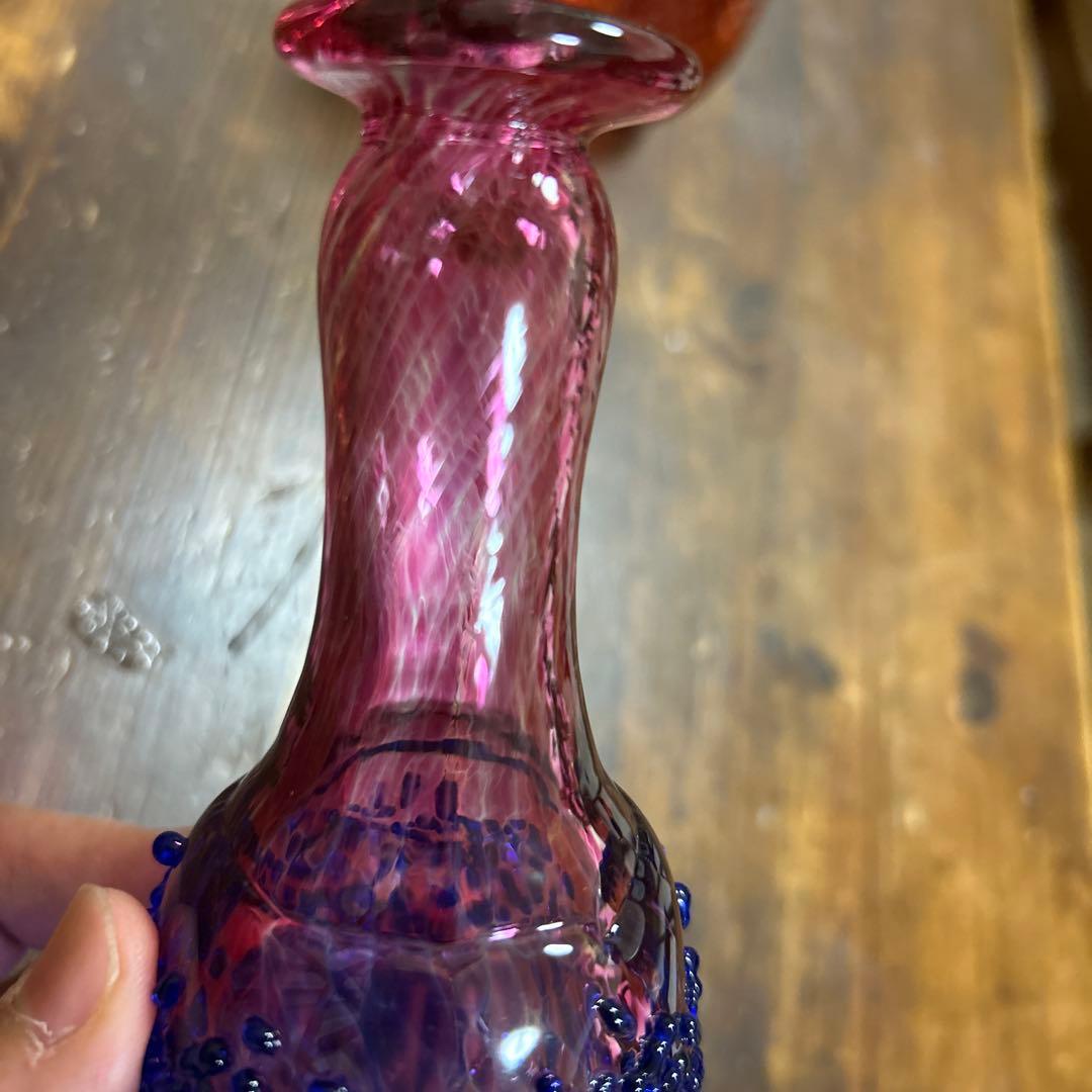 ガラス作家　作家物　花瓶　一輪挿し　ドリンクボトル　吹きガラス