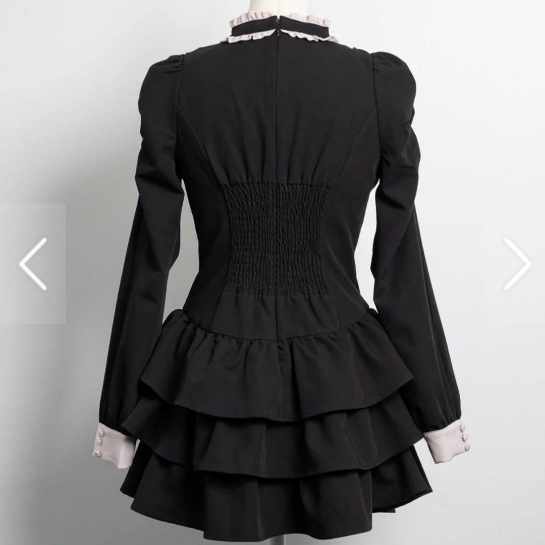 pium フロントリボンチョーカーティアードミニワンピ ブラック ピンク