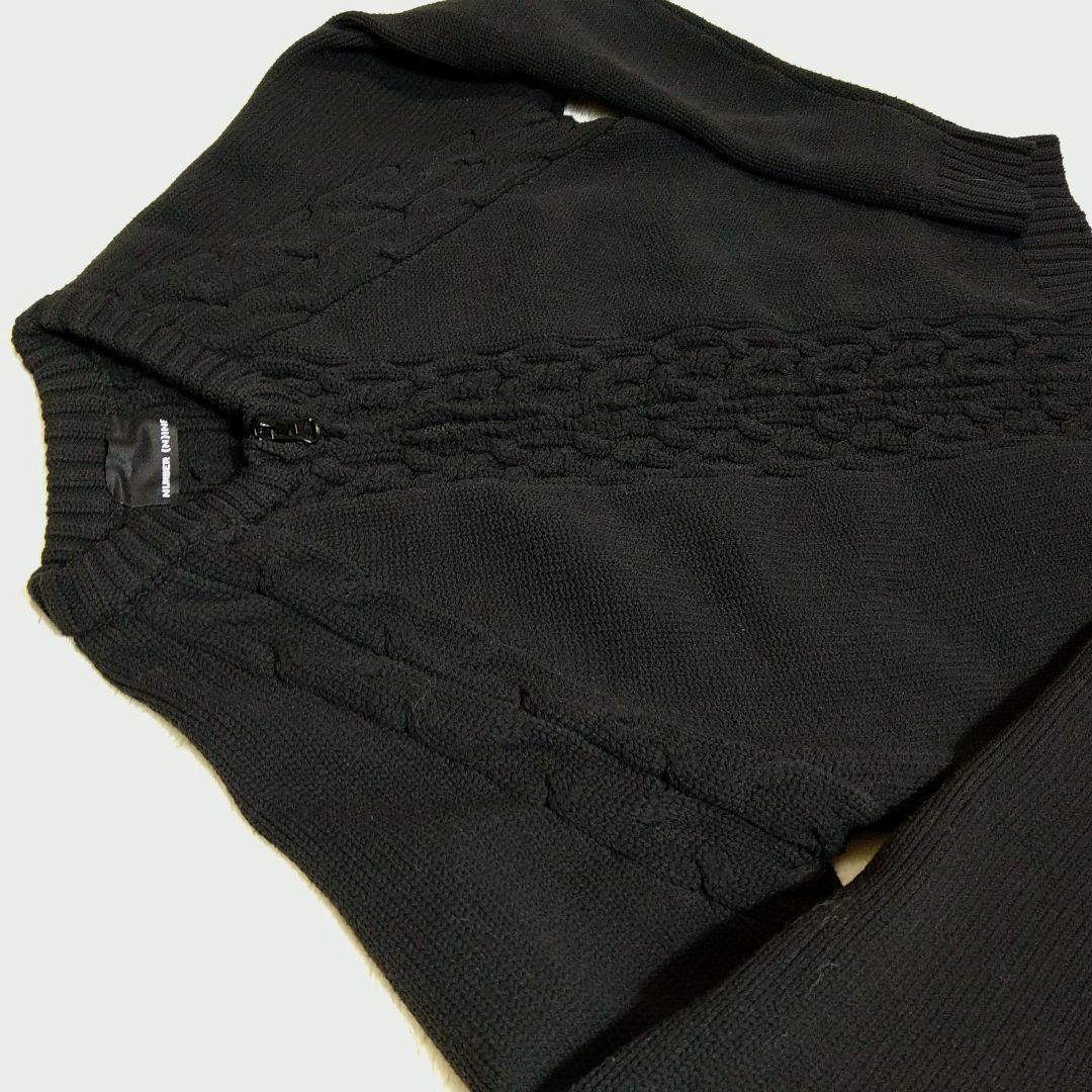 NUMBER (N)INE ジップアップ ケーブルニット L 黒 カーディガン