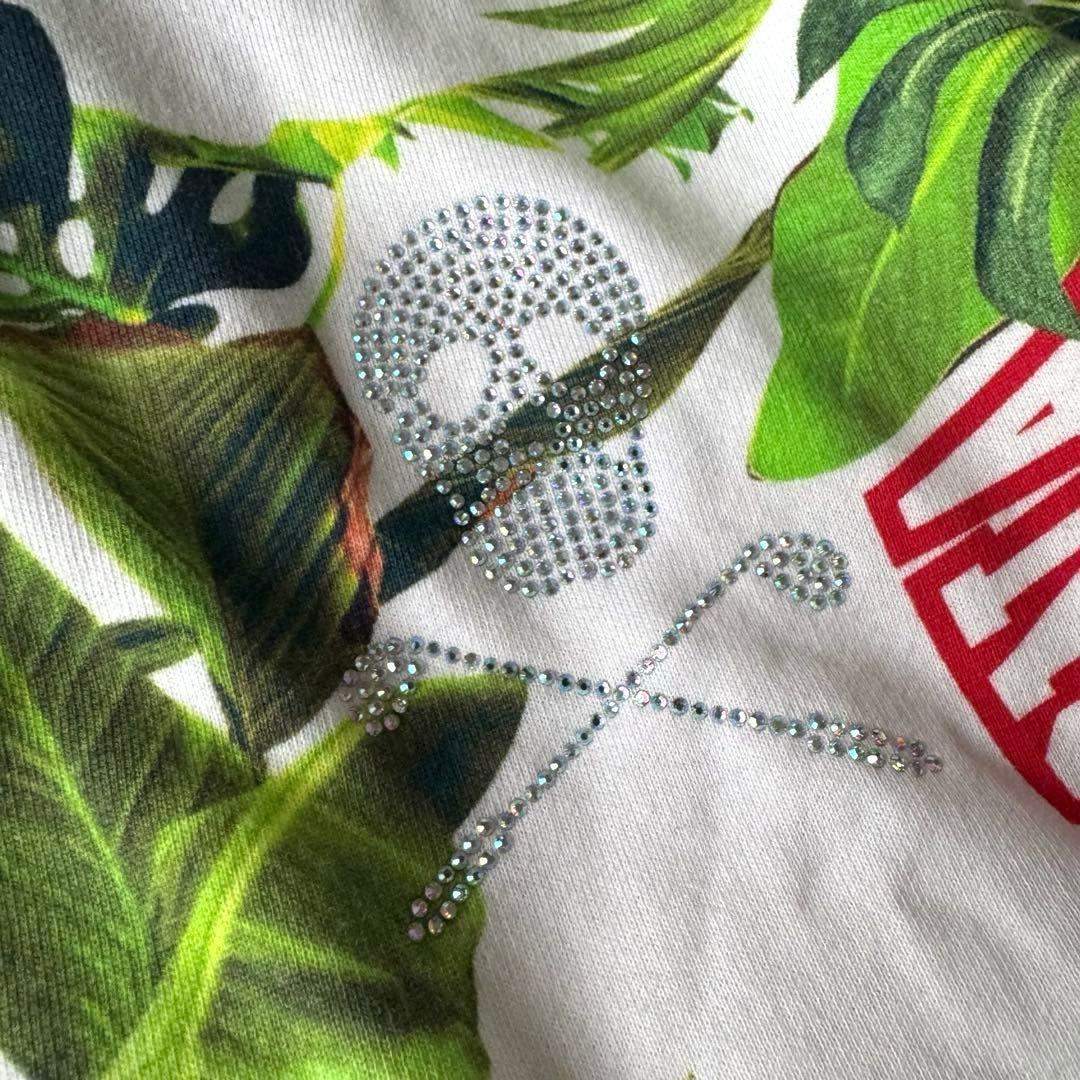 MARK&LONA ジップアップパーカー ラインストーン スカル ボタニカル L