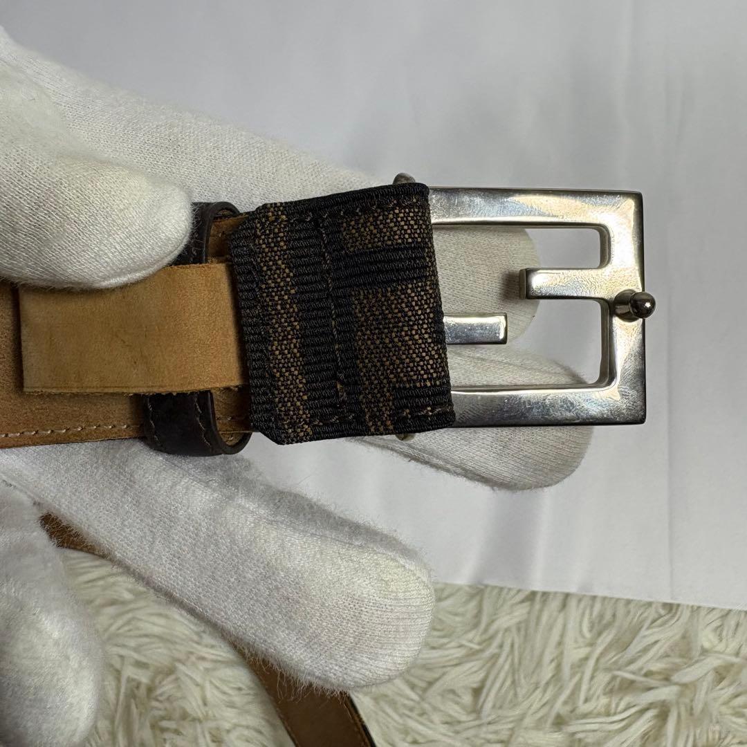 【美品】FENDI ベルト ズッカ柄 F金具 シルバー金具 15653 / 42