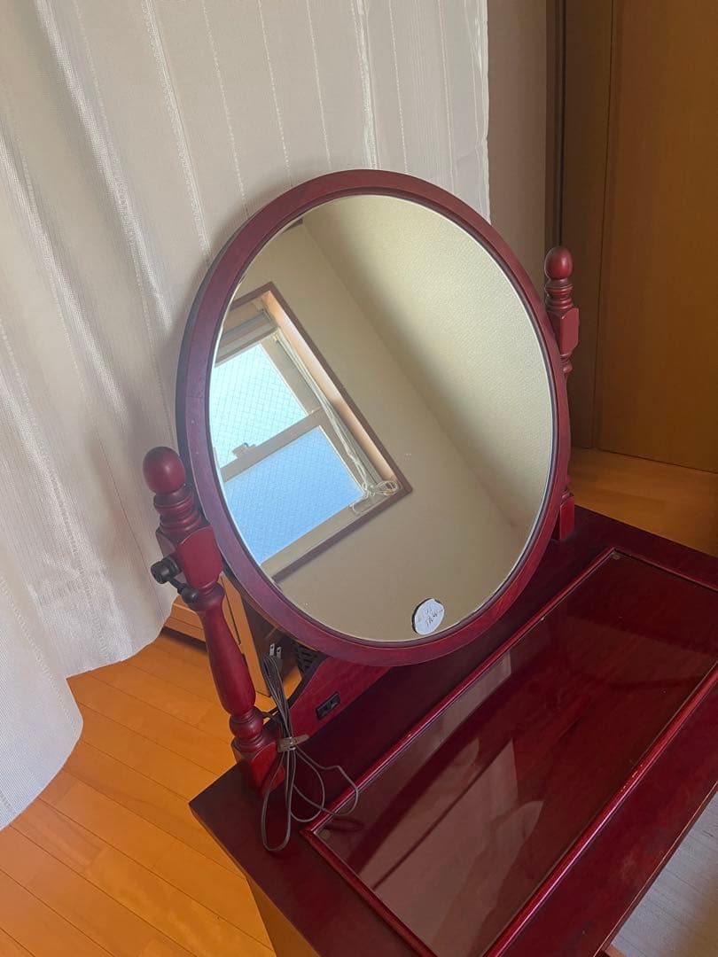 ヴィンテージ　ダークレッド 木製ドレッサー　鏡台　大塚家具　椅子なし