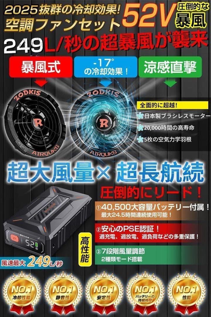 52V 超暴風 ファンバッテリーセット 40500mAh大容量バッテリー 最強