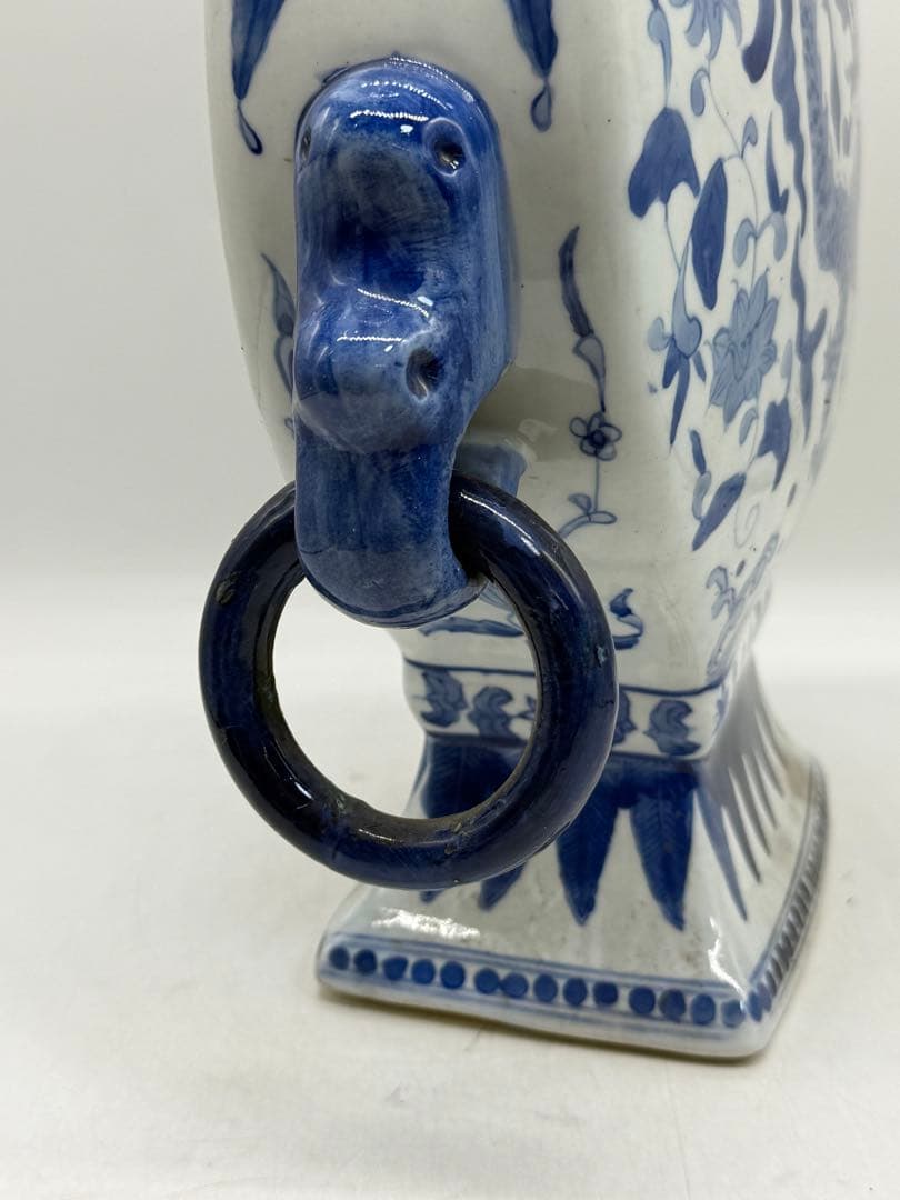 中国　染付　龍紋五管瓶　送料込み