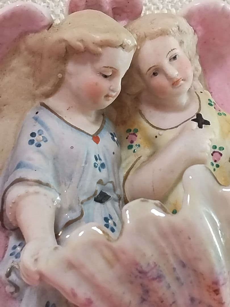 アンティーク 2人のピンク天使 聖水盤