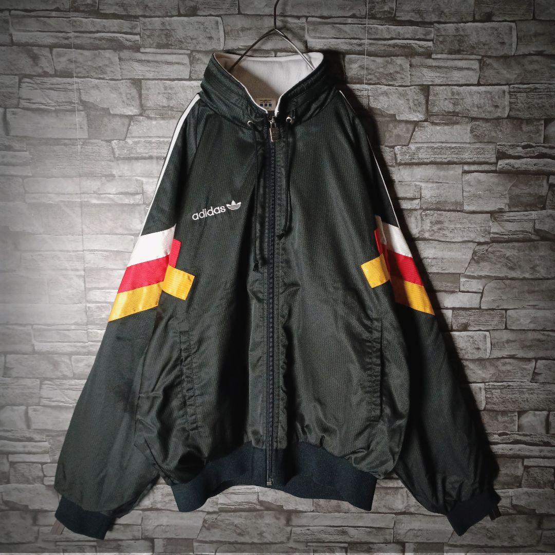 当時物☆90sアディダスナイロンジャケット デサント 刺繍ロゴ ワイド 短丈