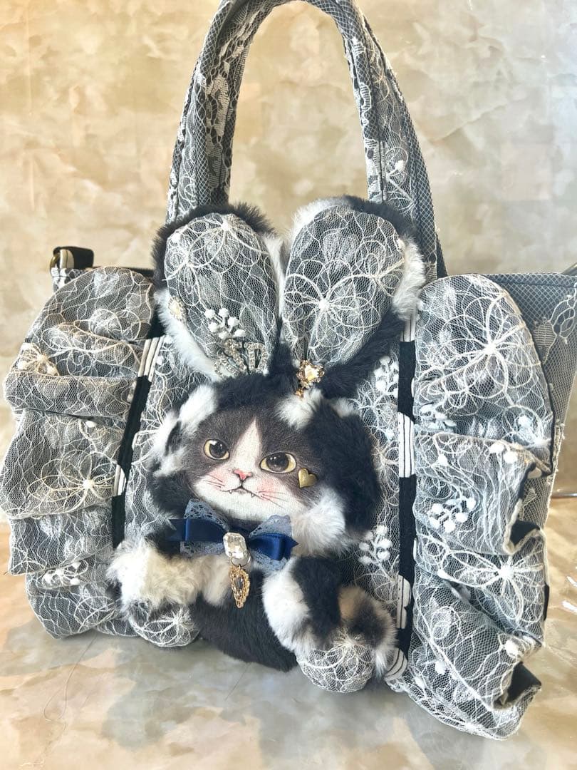 コヤンイサムチョン　ブラックレースデニム/ラメレース　ふんわりフリルバッグ