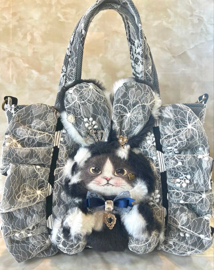 コヤンイサムチョン　ブラックレースデニム/ラメレース　ふんわりフリルバッグ