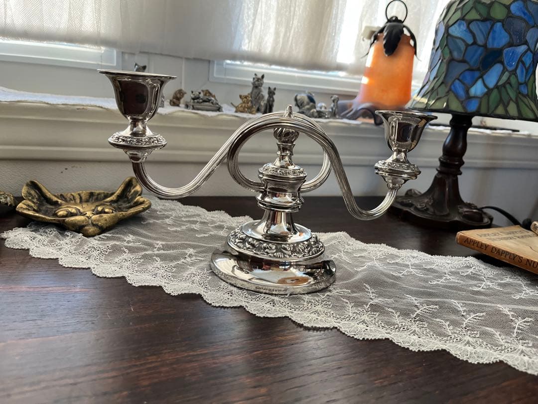 UK イギリス シルバープレート 燭台 キャンデラブラ 優雅 二灯