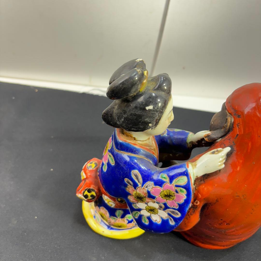 九谷焼　古九谷　和装美人　達磨の耳かき像　明治期？　置物　飾り物　時代物