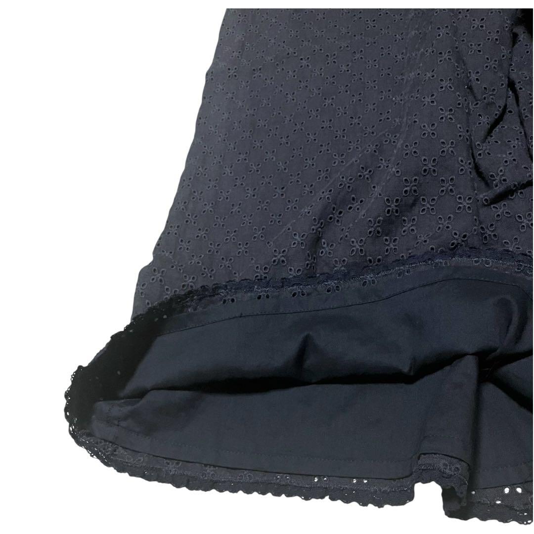 ピンクハウス　ボトムス　ワイドパンツ　ガウチョ　総カットワーク刺繍　裾に黒レース