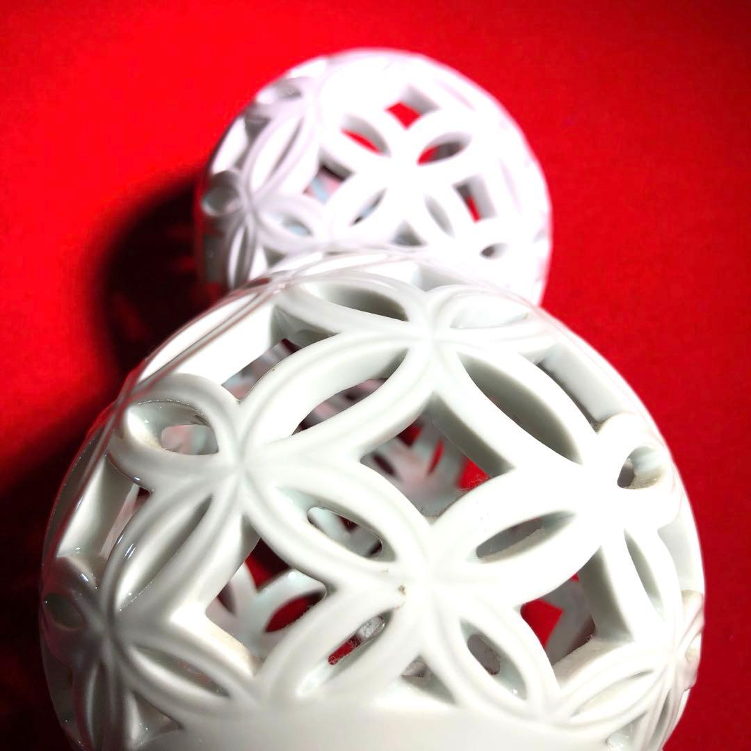 【茶道具】13代平石嘉助作　平戸白磁七宝透かし杓立