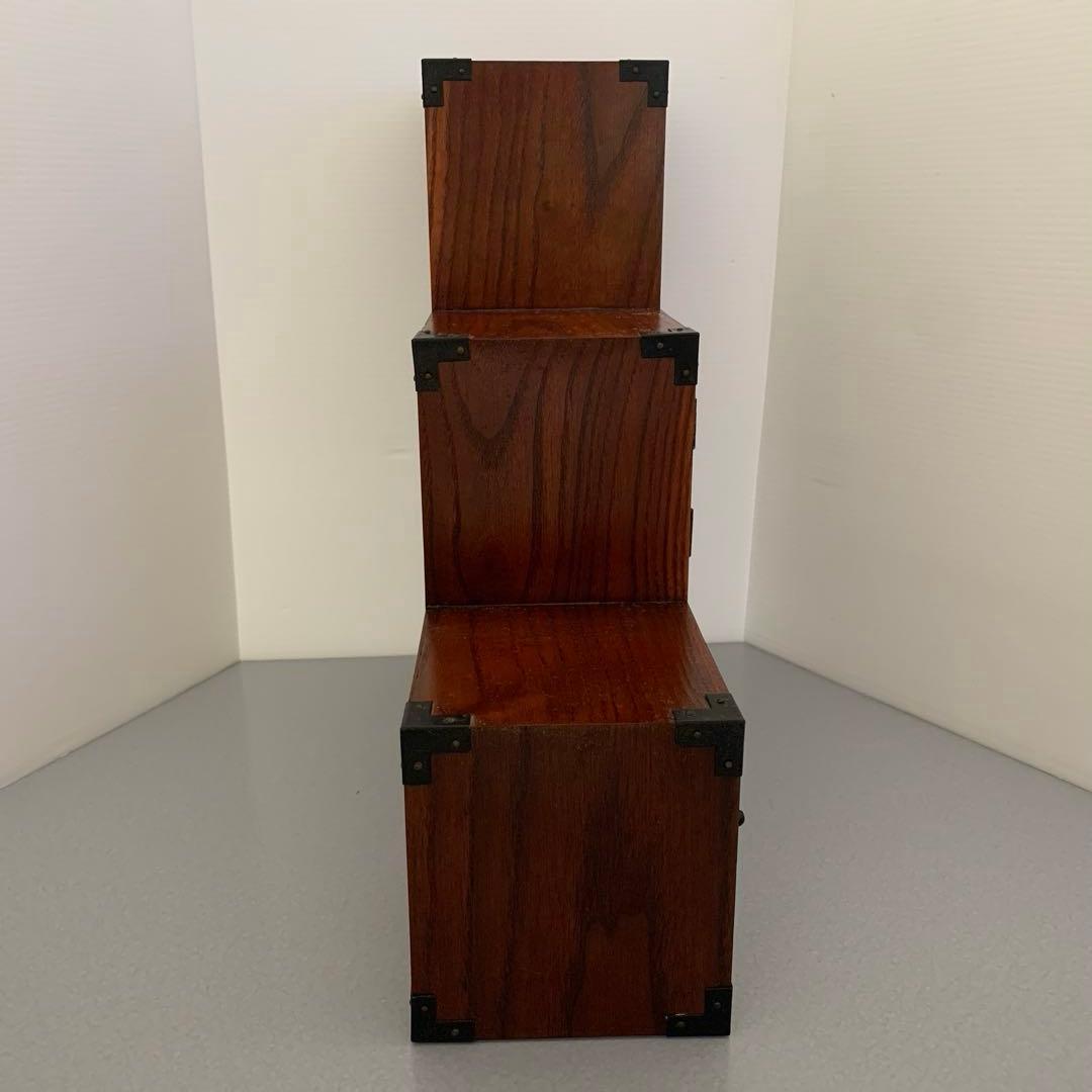 昭和レトロ　木製ミニ階段箪笥　引き出し付き収納ボックス