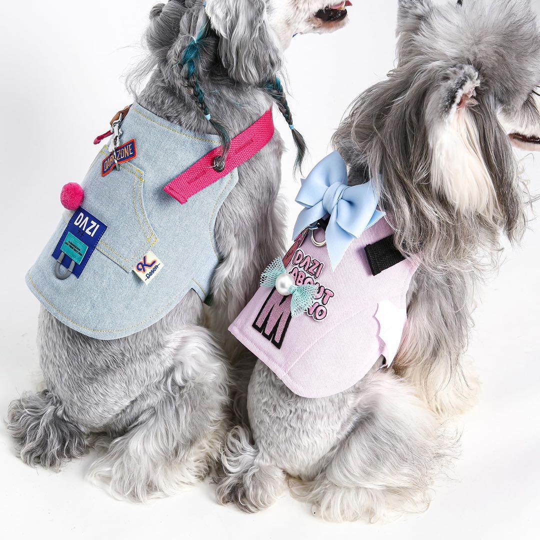 〆DAZI 犬用ハーネス、調整可能なベルクロデニム犬用ハーネス（小型犬用）