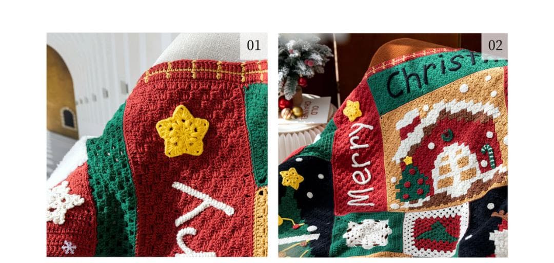 かぎ針編み✨ クリスマス タペストリー 膝掛け ベッド こたつ マルチ カバー