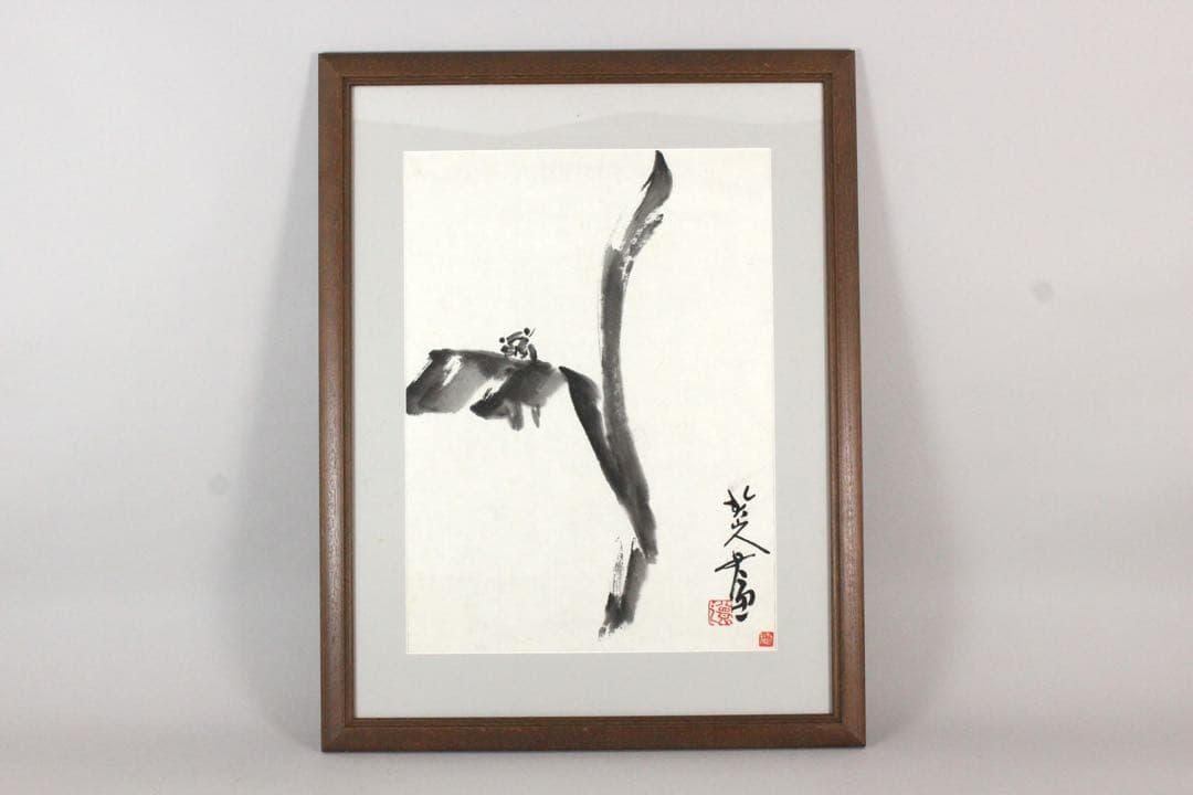 No5302 額装　版画　中国　八大山人　蝉図　水印版画　箱付　唐物　送料無料