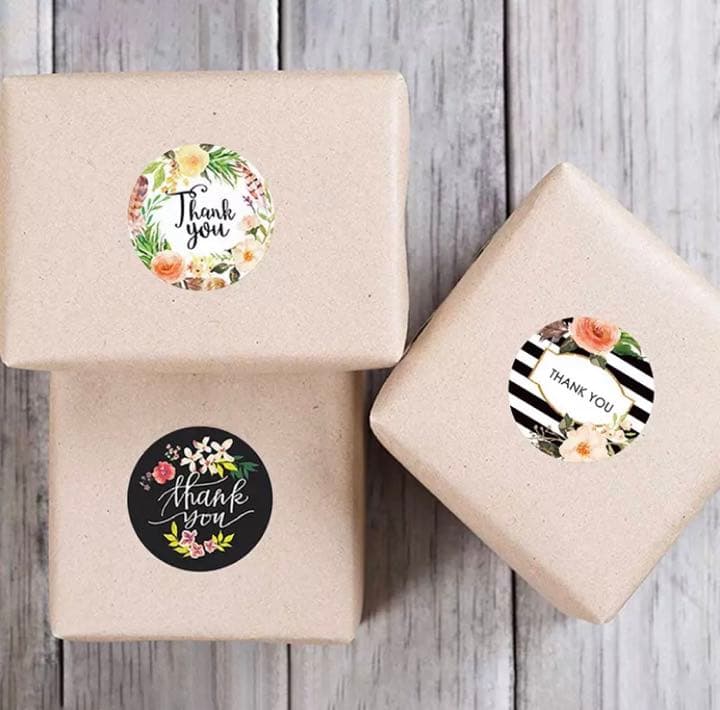 サンキューシールB 200枚　花柄　ボーダー　thank you ありがとう