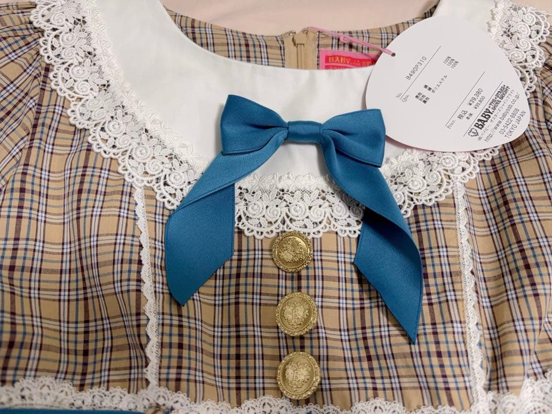 【新品】BABY タータンチェックシャーメイン ワンピース&リボンクリップ