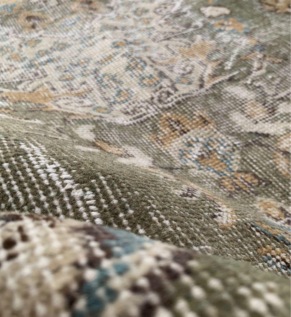 トルコヴィンテージラグ　超レア　スモーキーグリーン　193×116 ボタニカル