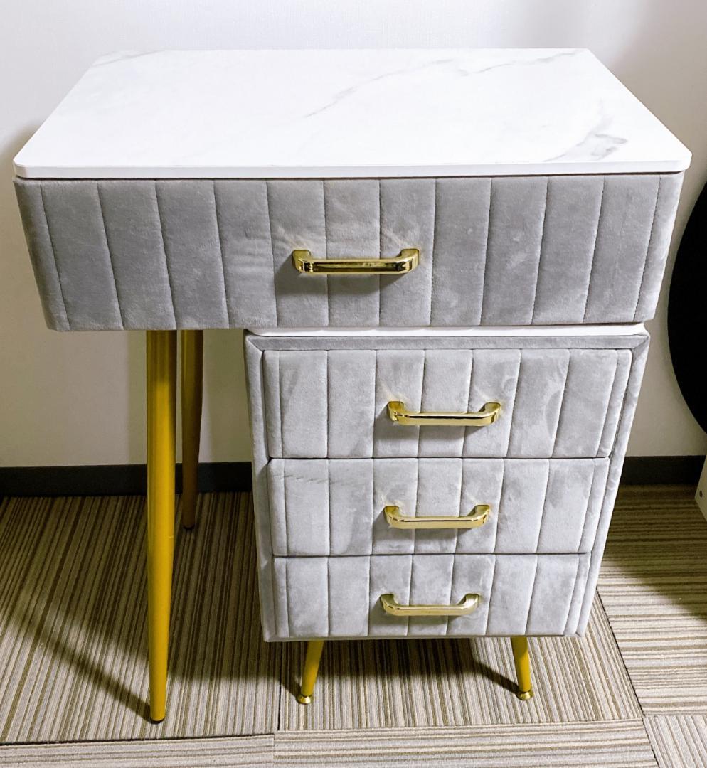 大理石風ドレッサー 欧風 ベロア コンパクト ドレッサー スツール付 グレー