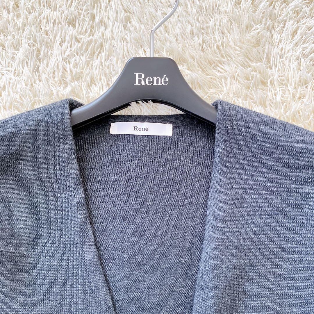 良品✨Rene フォックスファーカーディガン ロング 替カフス 34ダークグレー