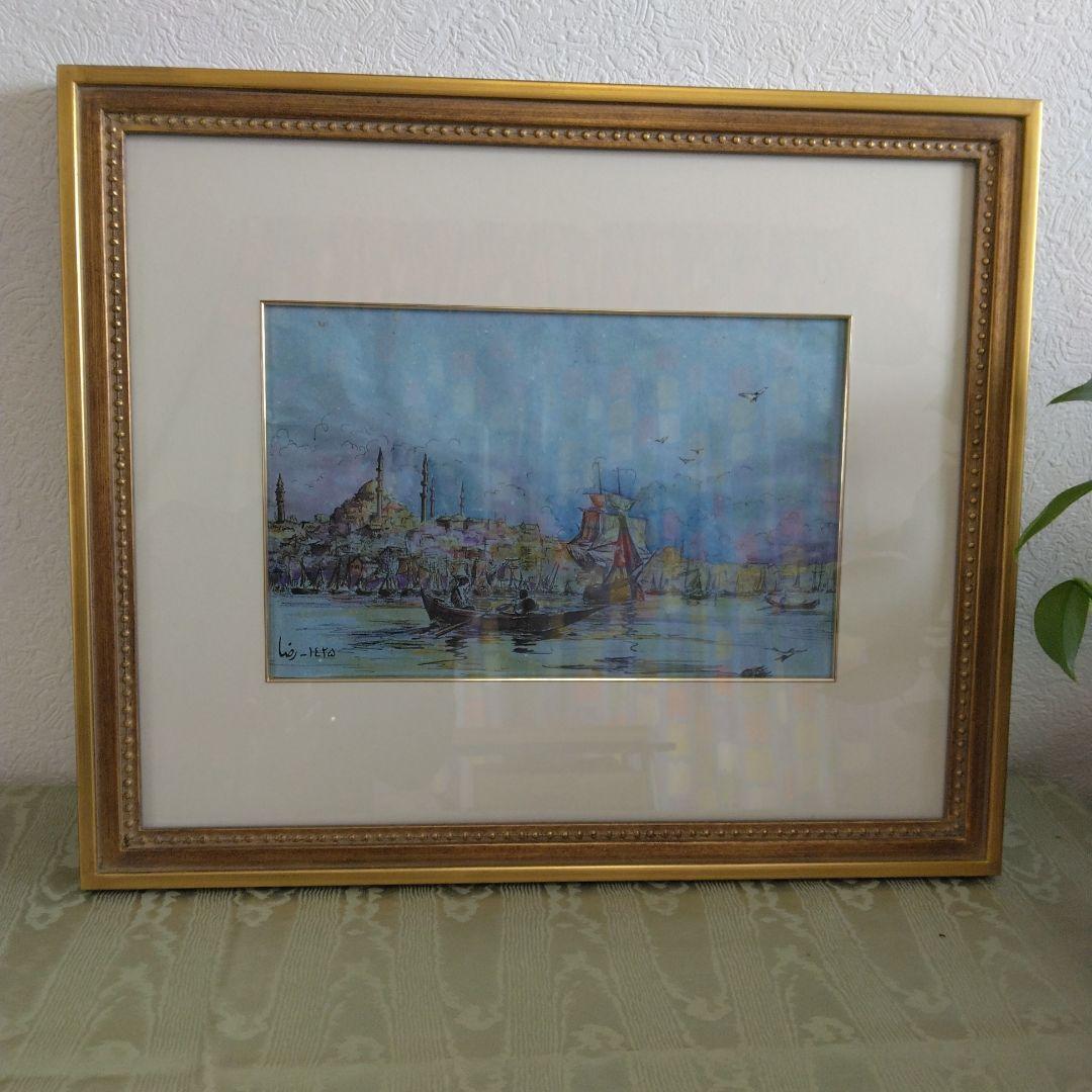 E-121 イスラム寺院　ジャーミーのある風景画　トルコ