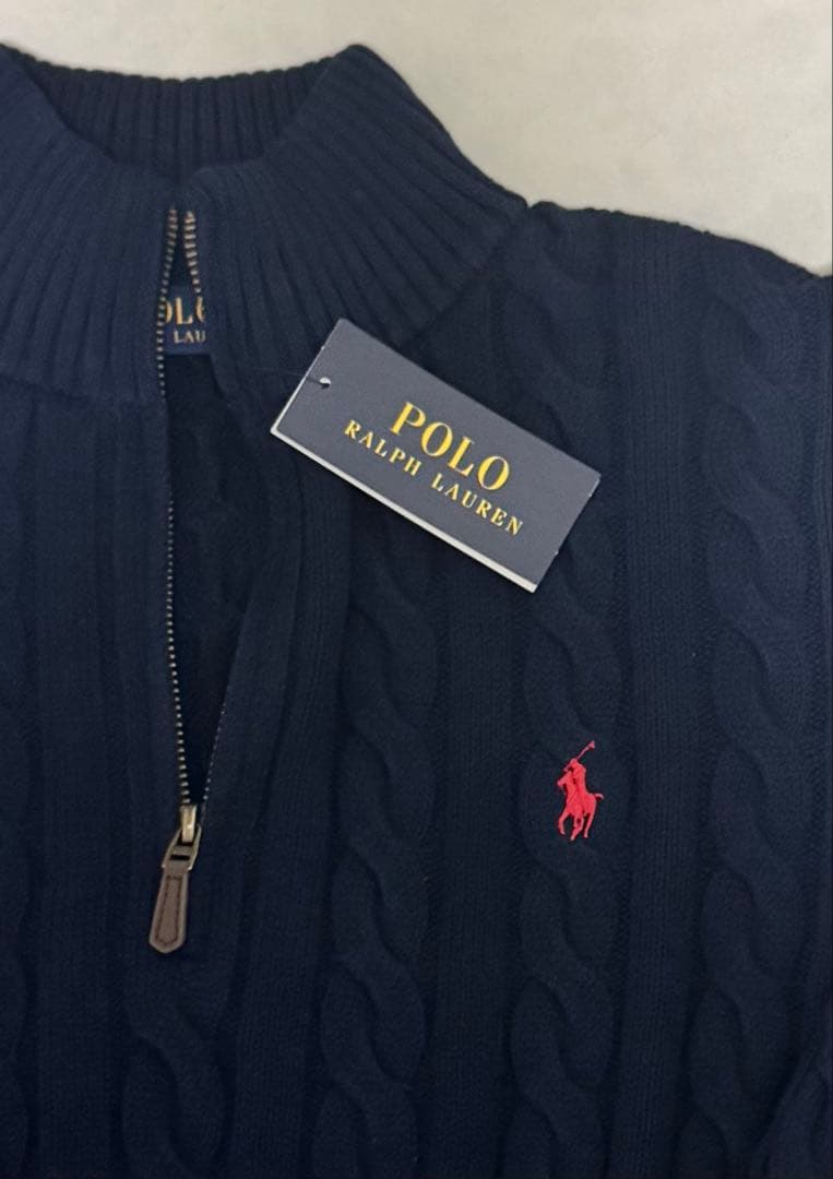 ポロラルフローレン ハーフジップケーブルニット ネイビーL