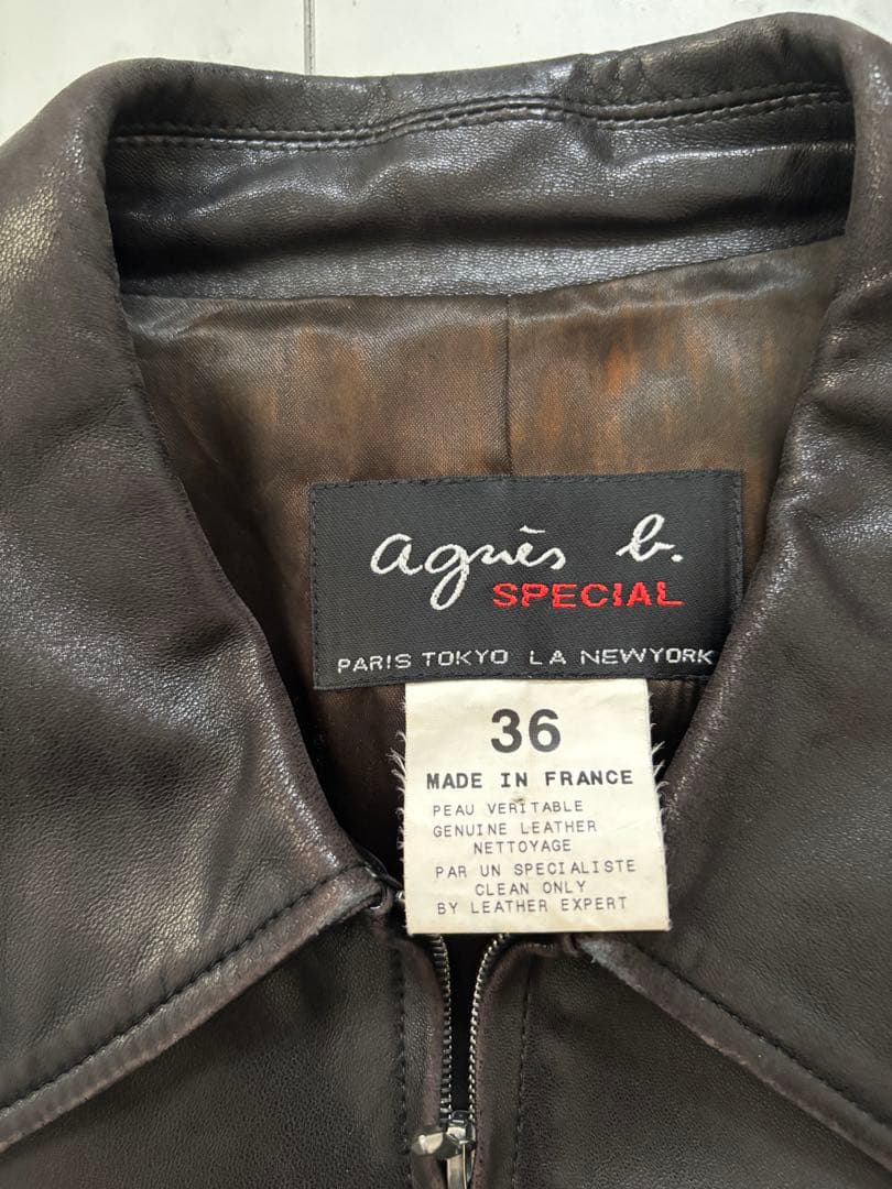 agnes b. アニエスベー　本革シングルライダースジャケット 36