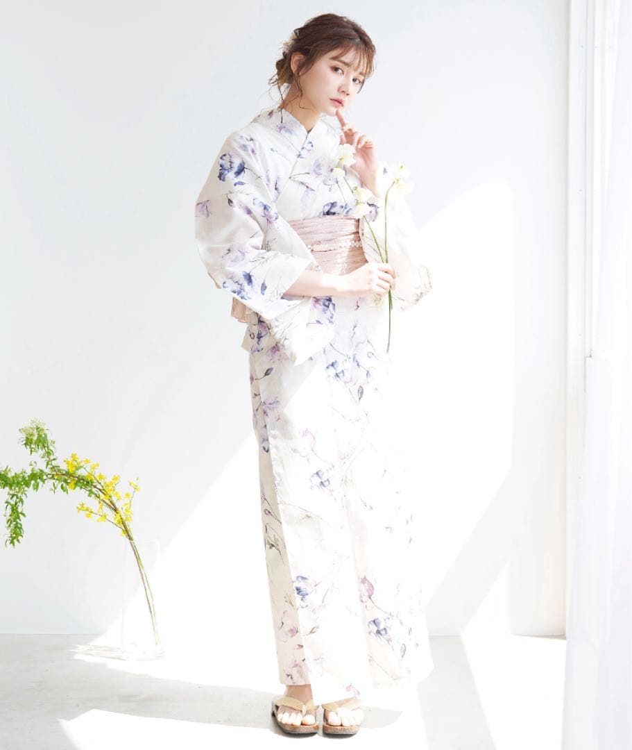 浴衣　dita 涼風の水彩ひなげし　ピンク　くすみカラー