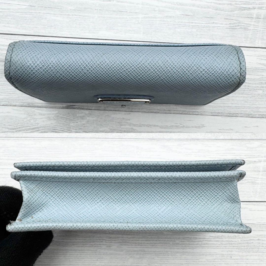 【美品】PRADA　名刺入れ　サフィアーノレザー　三角ロゴ　ブルー　カードケース