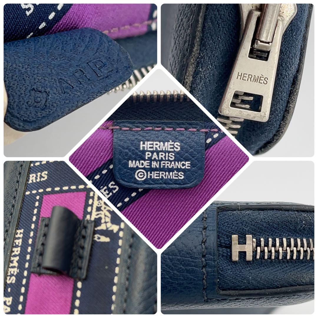 HERMES 手帳カバー アジェンダ シルクイン ネイビー ラウンドファスナー