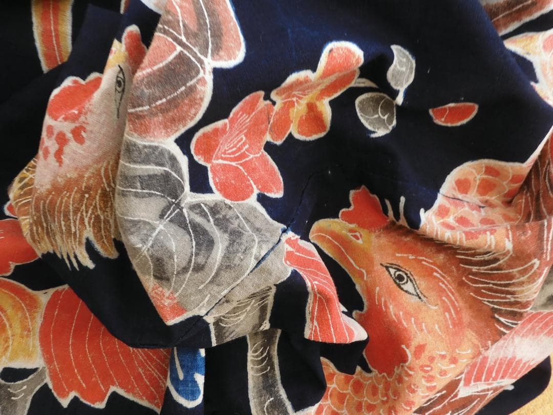 木綿・明治期・筒描4巾・鳳凰のつがい・アンティーク筒描き