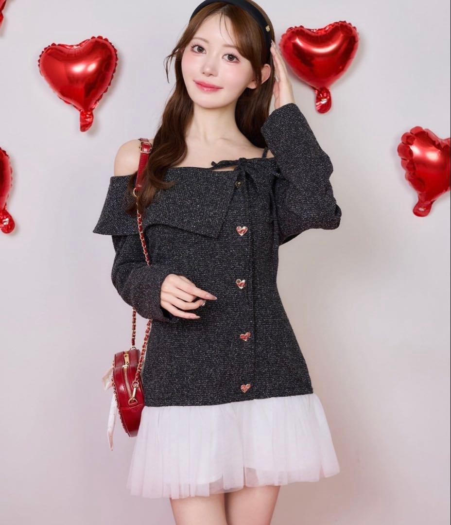 ハートボタン切替ミニワンピース