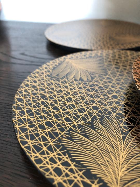 能登 輪島塗 沈金 松葉柄？漆器 5枚 揃い 懐石 漆器 菓子皿 美しいです