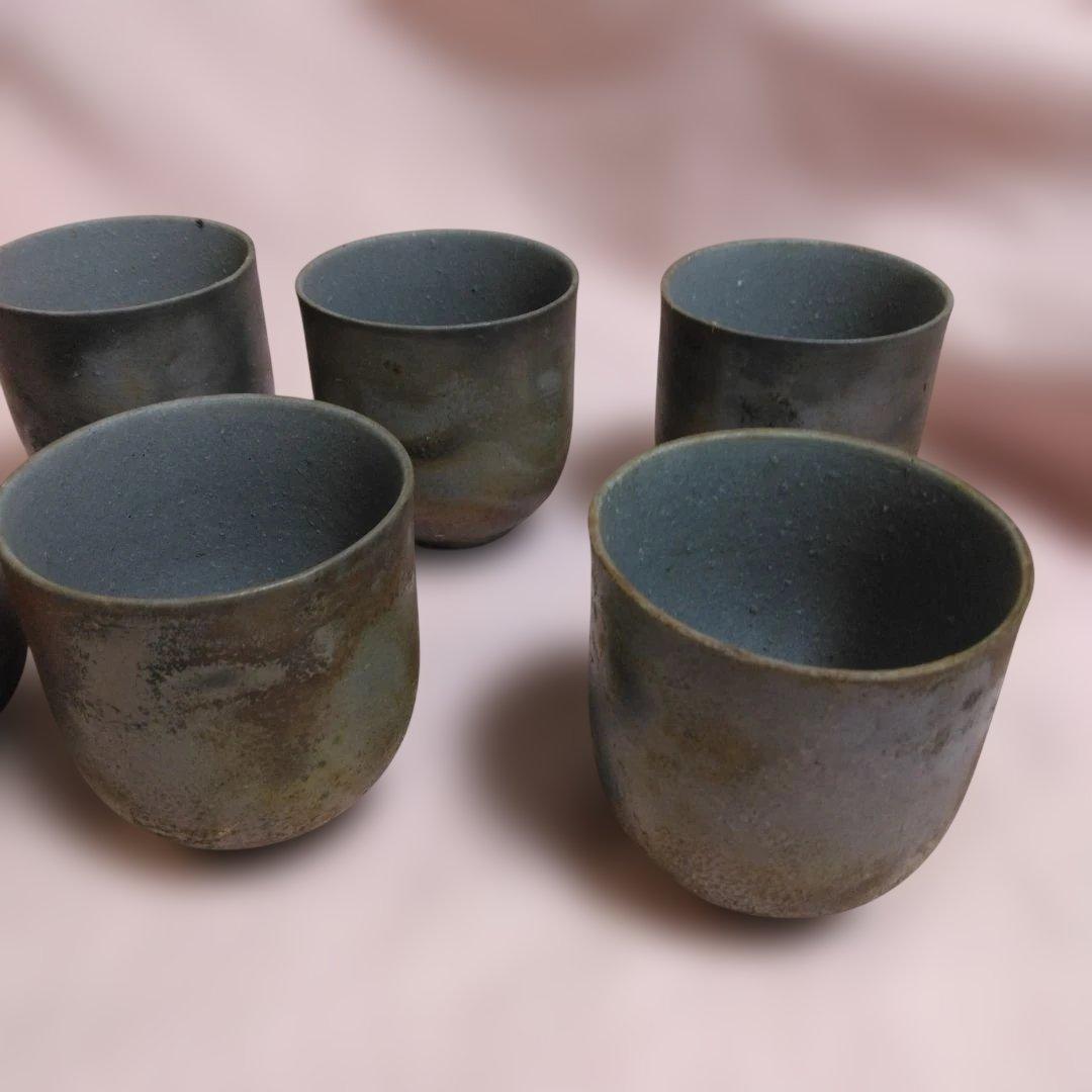 備前焼　明石政幸作　湯呑揃