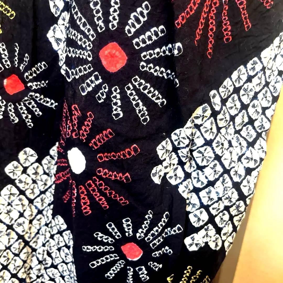 有松鳴海絞り 手蜘蛛しぼり浴衣 濃紺×白地 菊繋ぎ 一部しつけ付き 美品