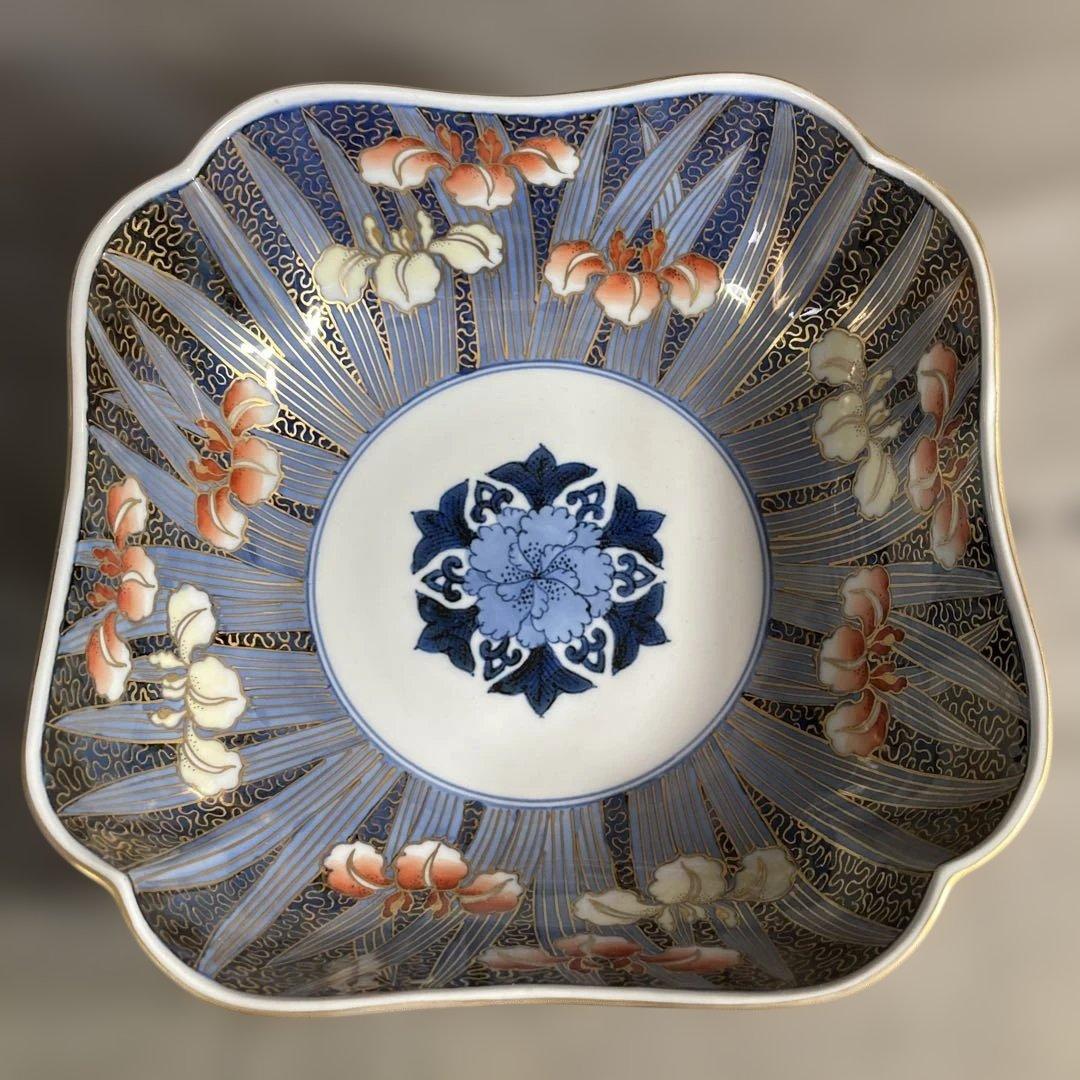 【古伊万里文】古伊万里の伝統　日本名窯　有田古伊万里文　染錦金ミル菖蒲文　花渕鉢