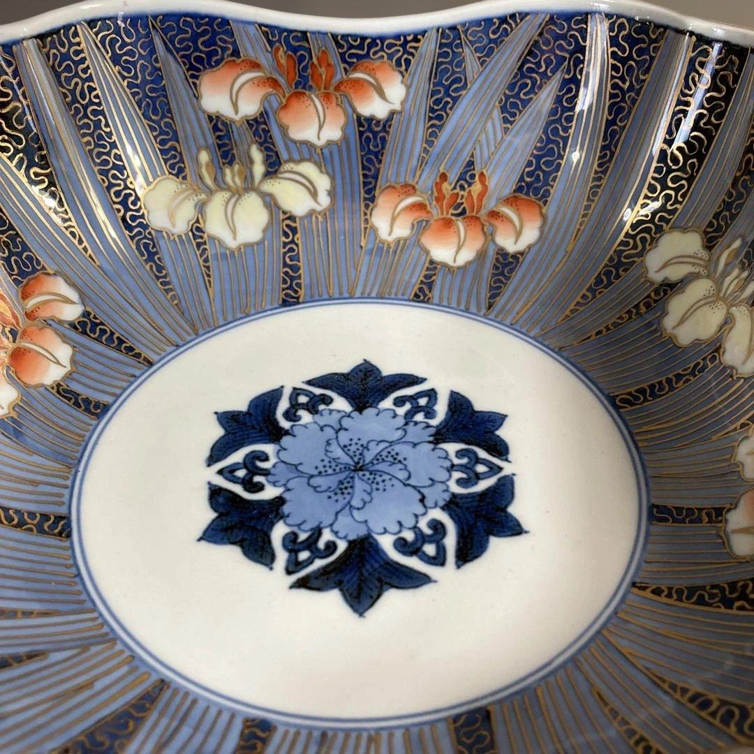 【古伊万里文】古伊万里の伝統　日本名窯　有田古伊万里文　染錦金ミル菖蒲文　花渕鉢