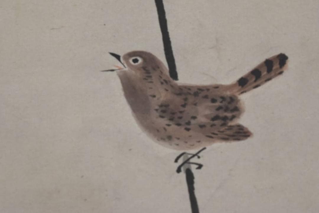 【真作】勝川院雅信/水仙小禽図/花鳥図/掛軸/名家伝来/AA-442