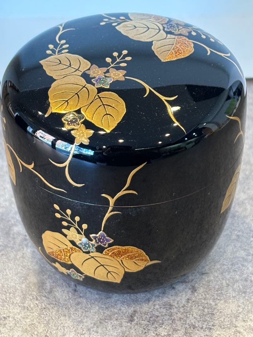 茶道具 桐蒔絵 黒大棗 内梨地 蒔絵師 渡辺松悦 棗 共箱