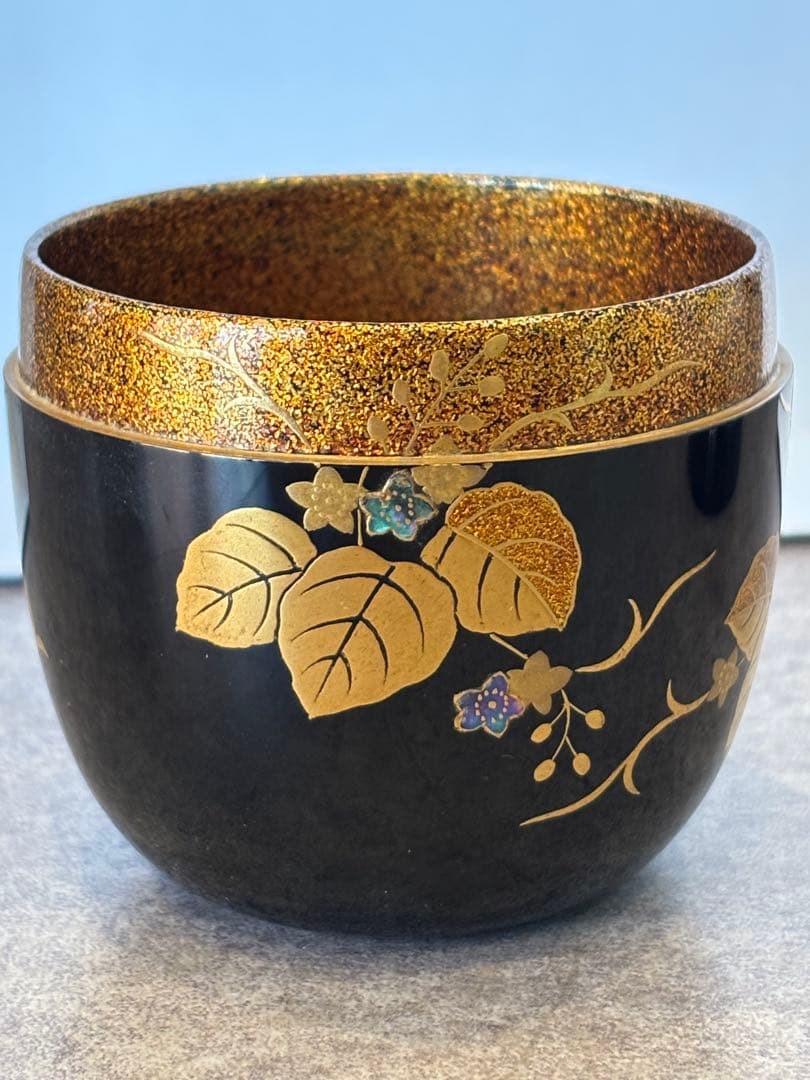 茶道具 桐蒔絵 黒大棗 内梨地 蒔絵師 渡辺松悦 棗 共箱