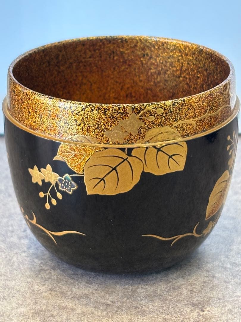 茶道具 桐蒔絵 黒大棗 内梨地 蒔絵師 渡辺松悦 棗 共箱