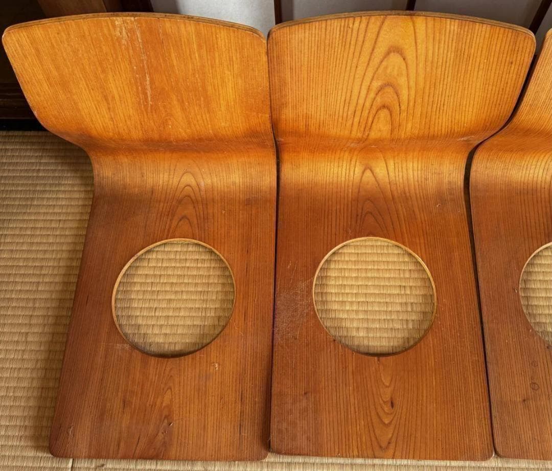 【 5脚セット】Tendo 天童木工 座椅子 藤森健次作 曲げ木 ケヤキ板目