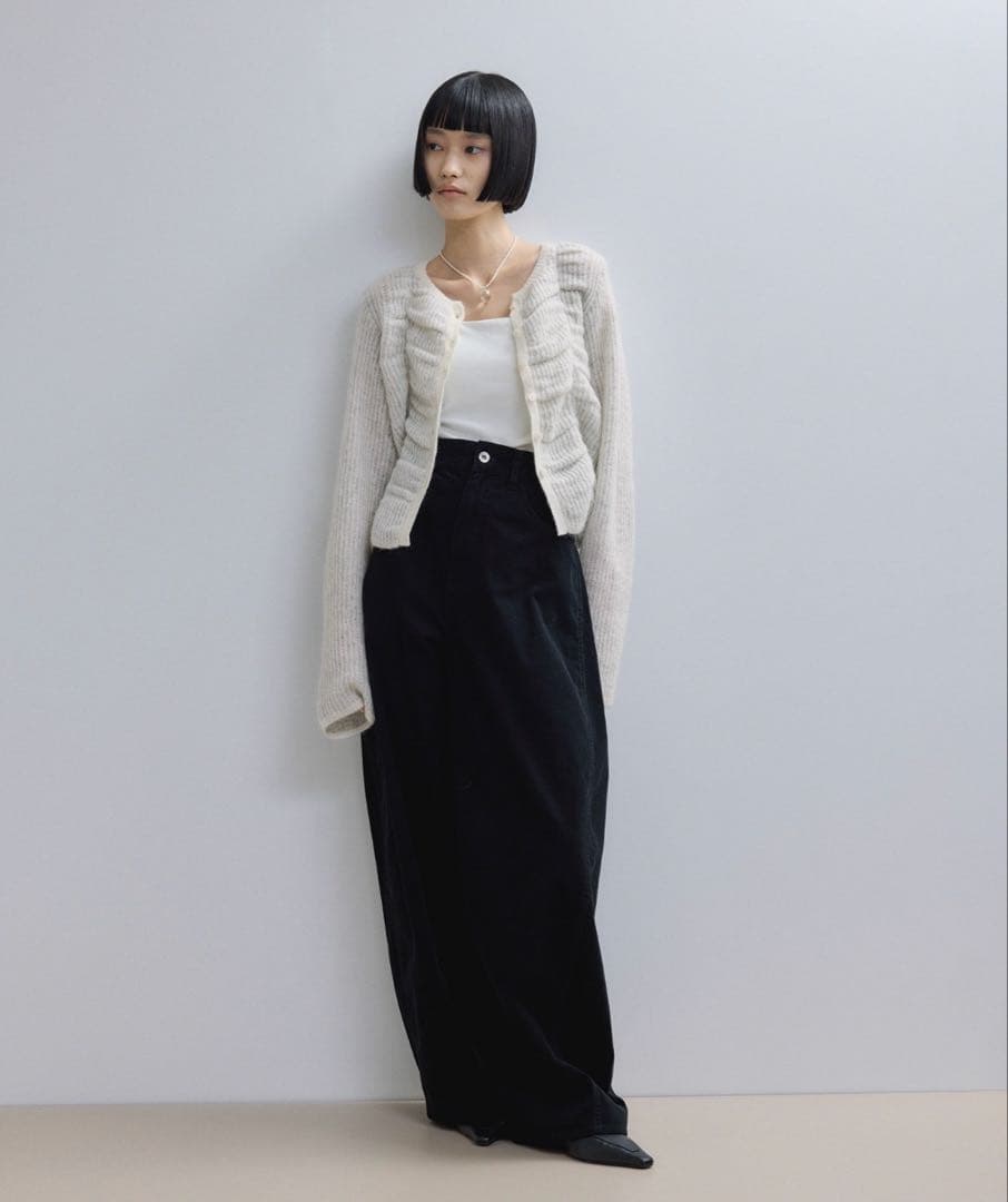 アダムエロペ　【WEB限定】ダブルモヘアシャーリングカーディガン　ライトグレー