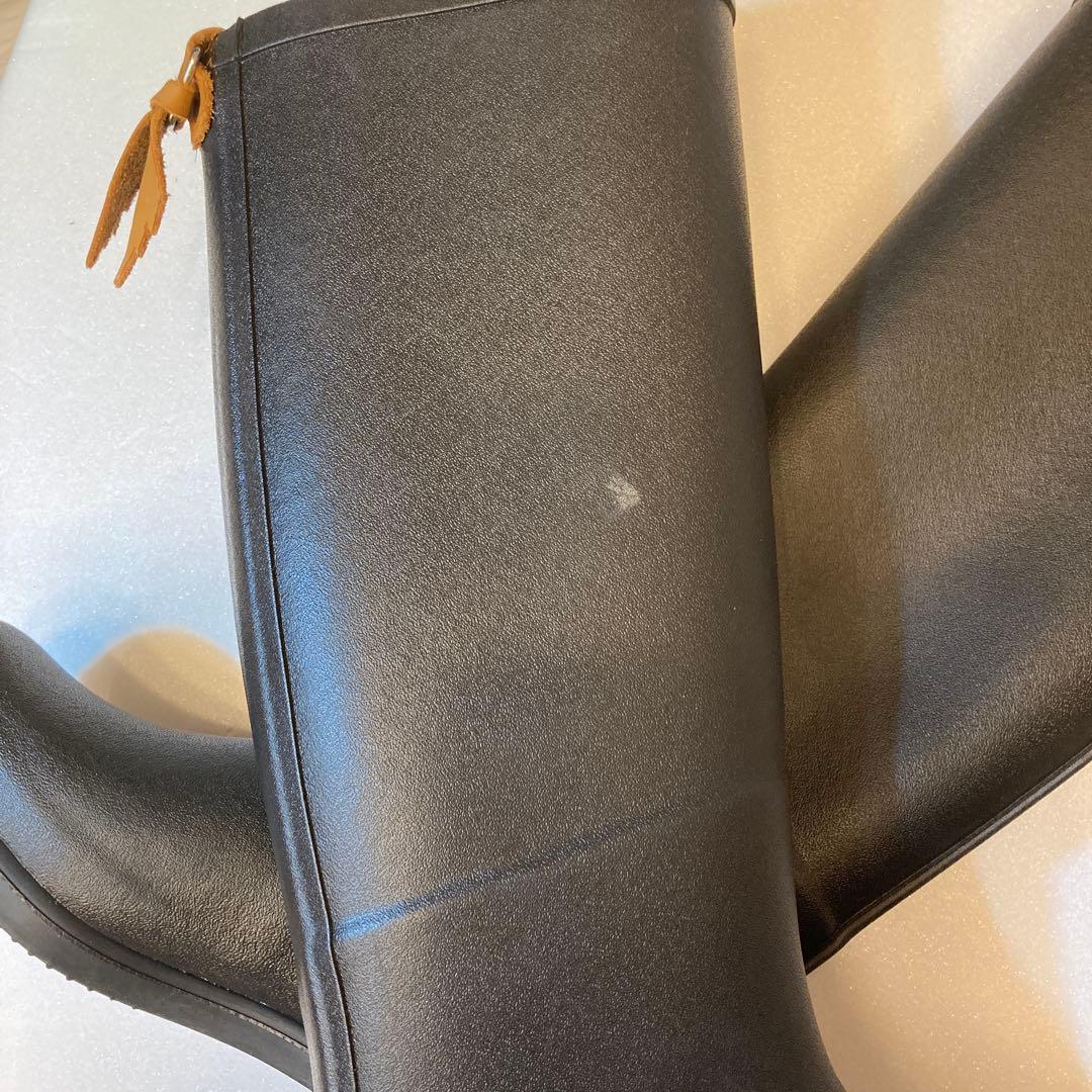 AIGLE ブラック長靴 レザー装飾付き