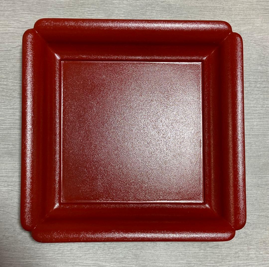 若狭盆　木製 四方盛り鉢、朱/翠バイカラーしぼ漆塗り　未使用品