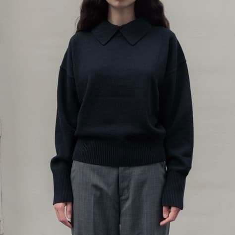 即完 Apartment Three カシミヤ混 ニットポロセーター ネイビー